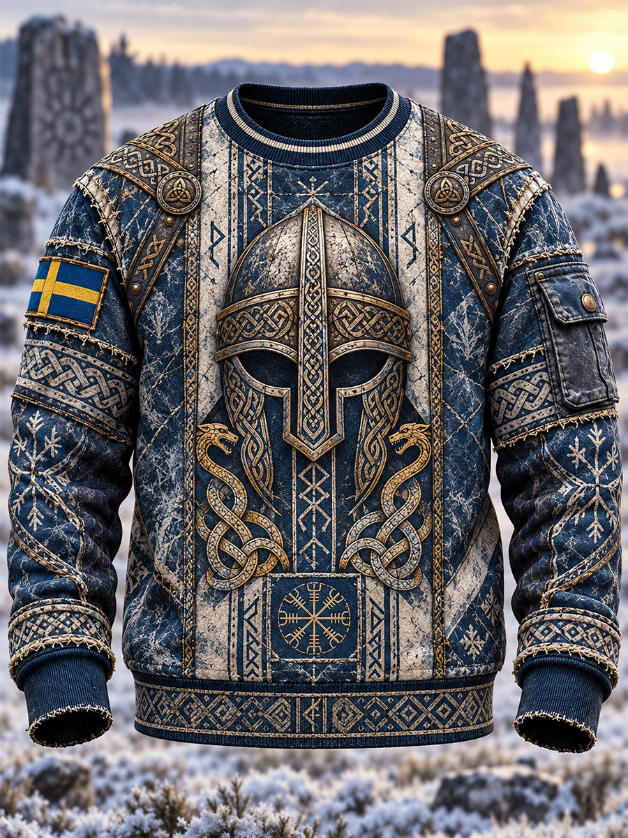 Herrtröja med rund halsringning i retro nordisk vikingastil från Sverige