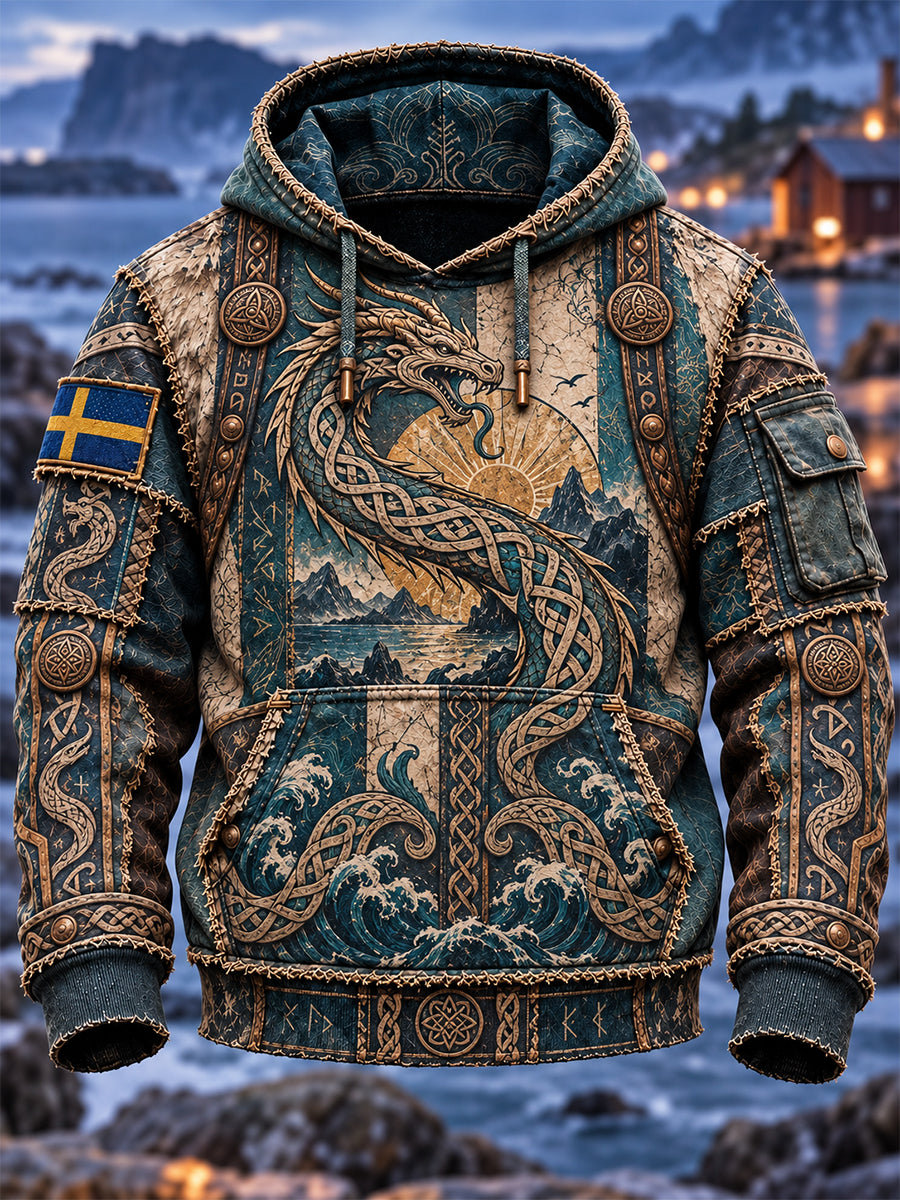 Herrtröja med mönster i retro-nordisk vikingastil, Sverige