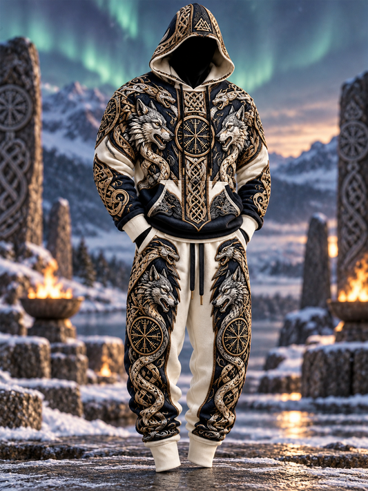 Herrset med vikingart-hoodie