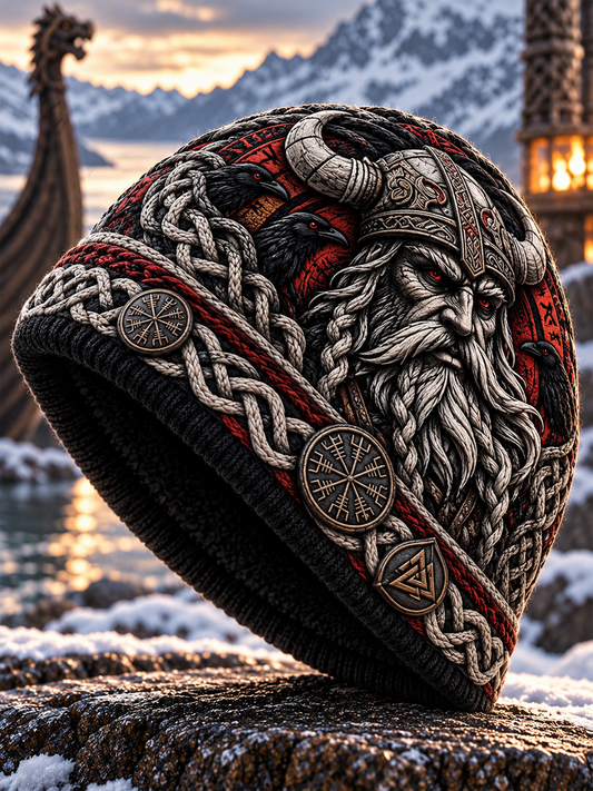 Vikingkonst Vintage Varm, kallstickad mössa för höst och vinter