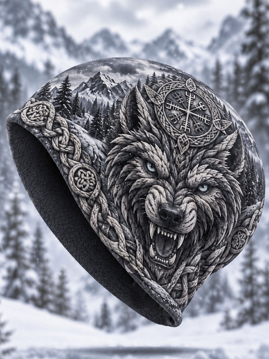 Vikingmönstrad fleecekappa med huva