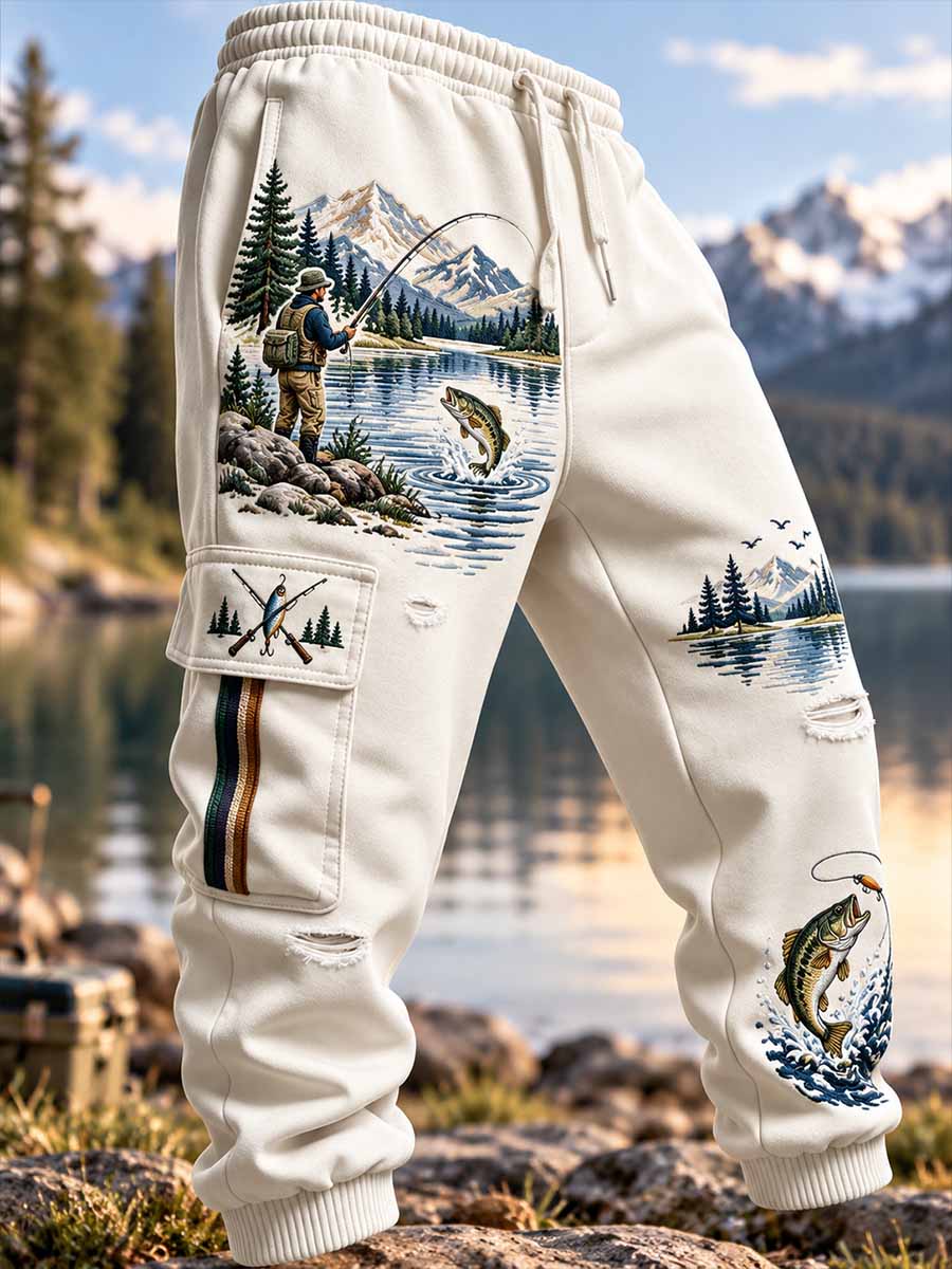 Mäns Vintage fiske livsstil Print byxor