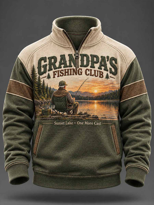 Vintage-sweatshirt för män med fiske- och livsstilsmotiv