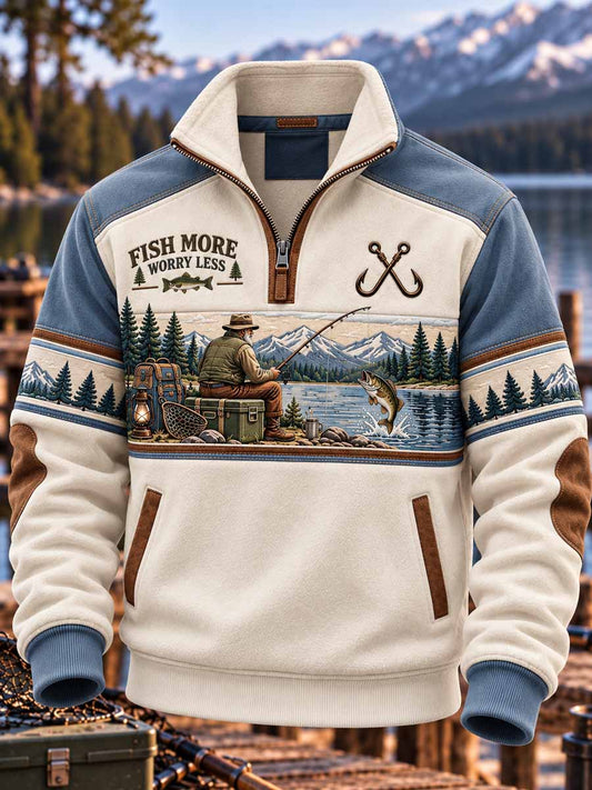 Vintage-sweatshirt för män med fiske- och livsstilsmotiv