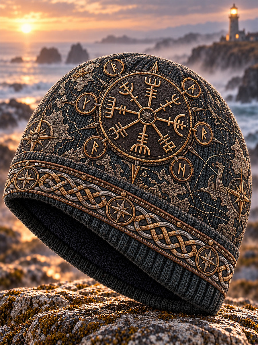 Unisex retro nordisk vikingamössa med djurmönster i fleece