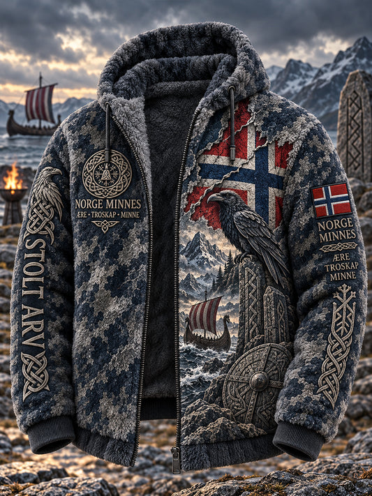 Herrjacka i vintagestil av flanell med mönster inspirerat av vikingar