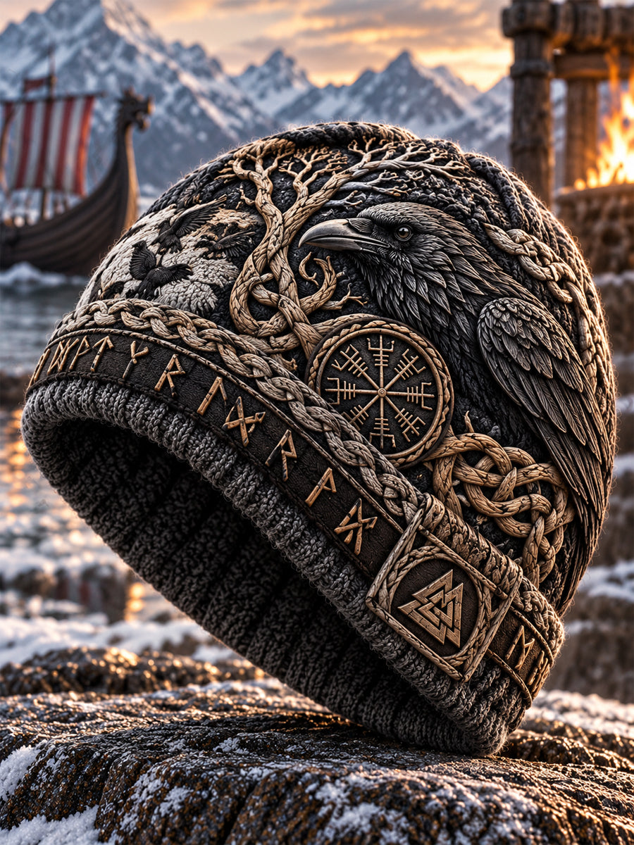 Vikingkonst Vintage Varm, kallstickad mössa för höst och vinter