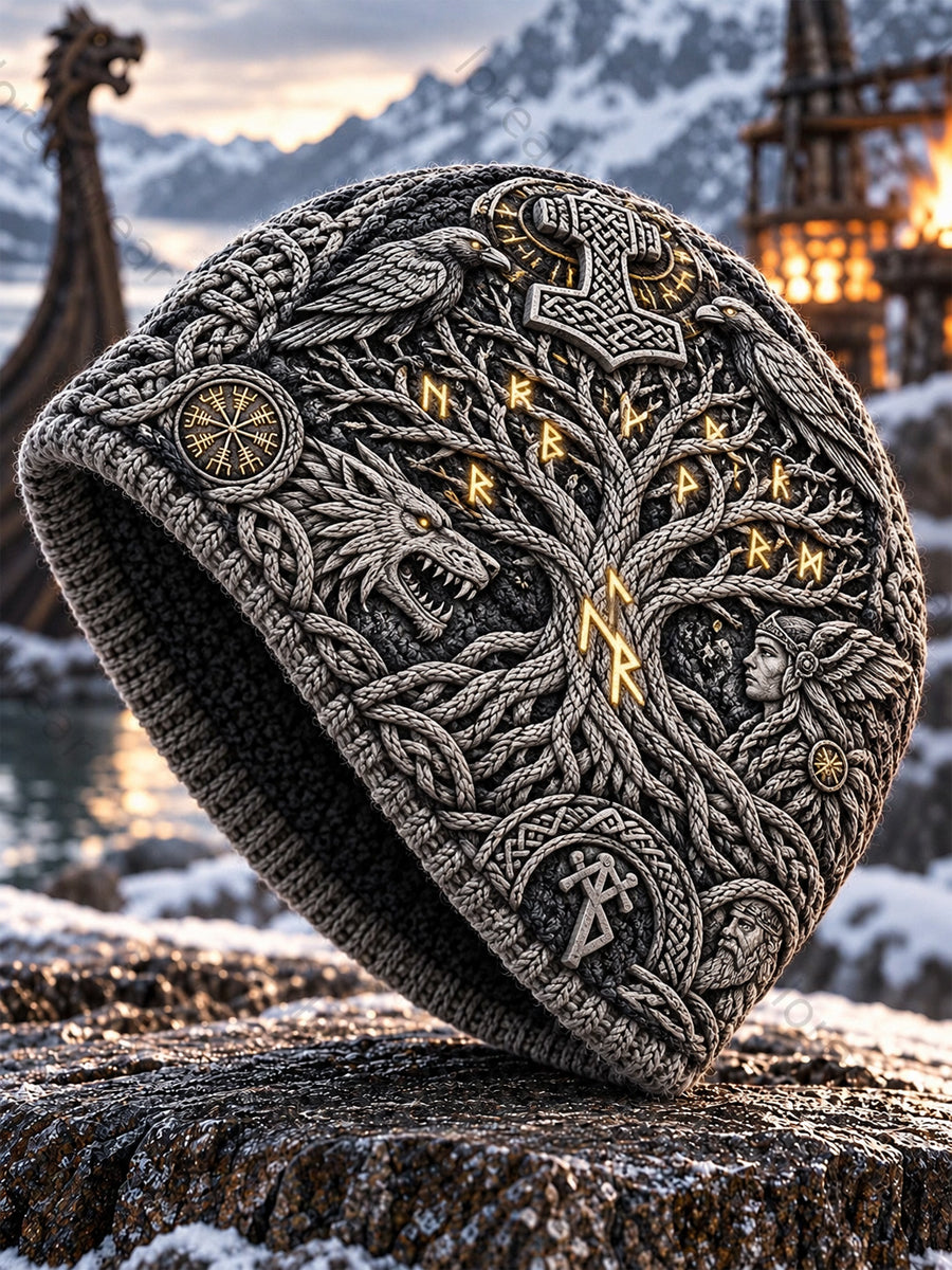 Vikingkonst Vintage Varm, kallstickad mössa för höst och vinter