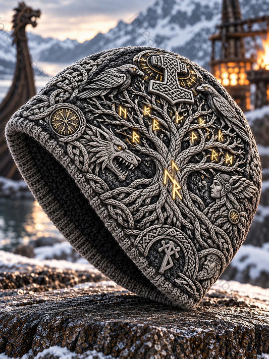 Vikingkonst Vintage Varm, kallstickad mössa för höst och vinter