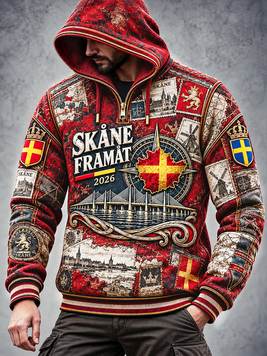 Mäns Vintage Lappverk Svenska Skåne Skriv ut Casual Hooded Sweatshirt