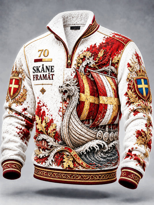 Herrens Vintage Vit Svenska Skåne Skriv ut Casual Sweatshirt