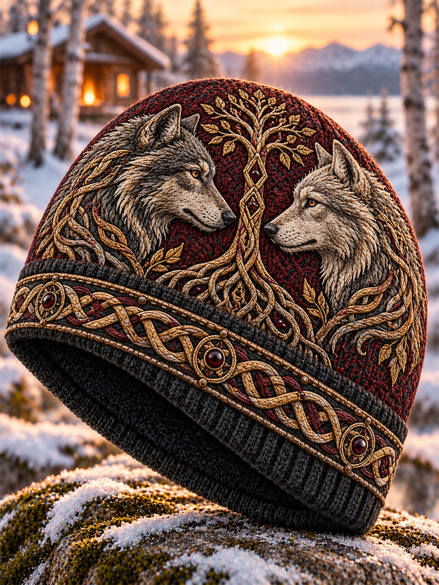 Unisex retro nordisk vikingastil mönstrad fleecemössa