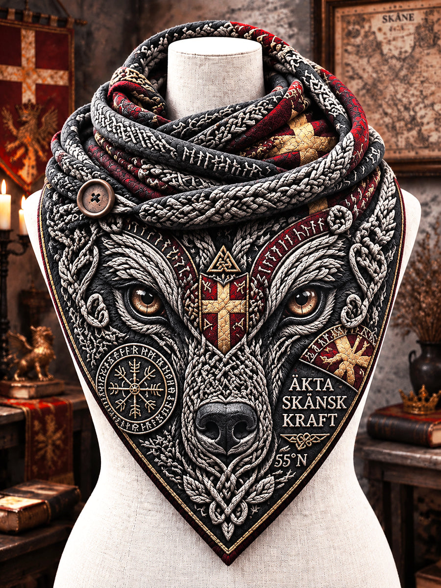 Svart svensk Skåne Viking Print Casual Scarf