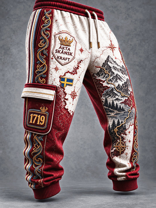 Mäns svenska Skåne Patchwork-Print Casual Sportbyxor