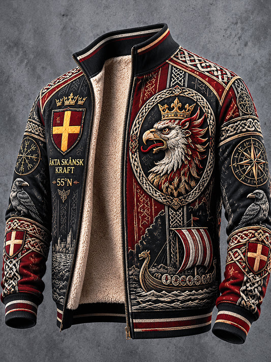 Mäns Svarta Skåne Griffin Patchwork Skriv ut Casual Fleece-Lined Jacka