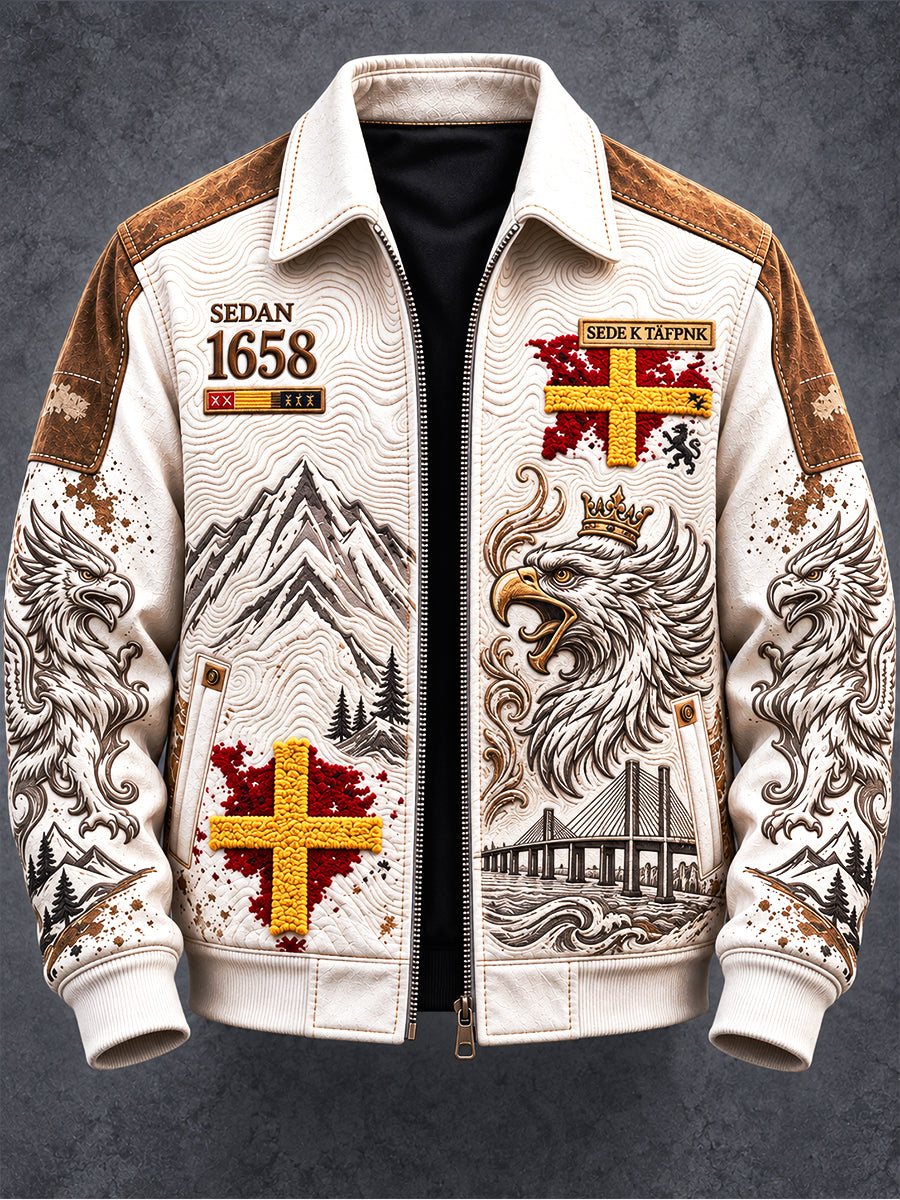 Herrens Vintage Svenska Skane Griffin Skriv ut Casual Zip-Up Jacka