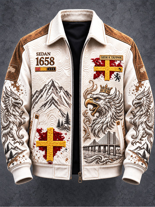 Herrens Vintage Svenska Skane Griffin Skriv ut Casual Zip-Up Jacka