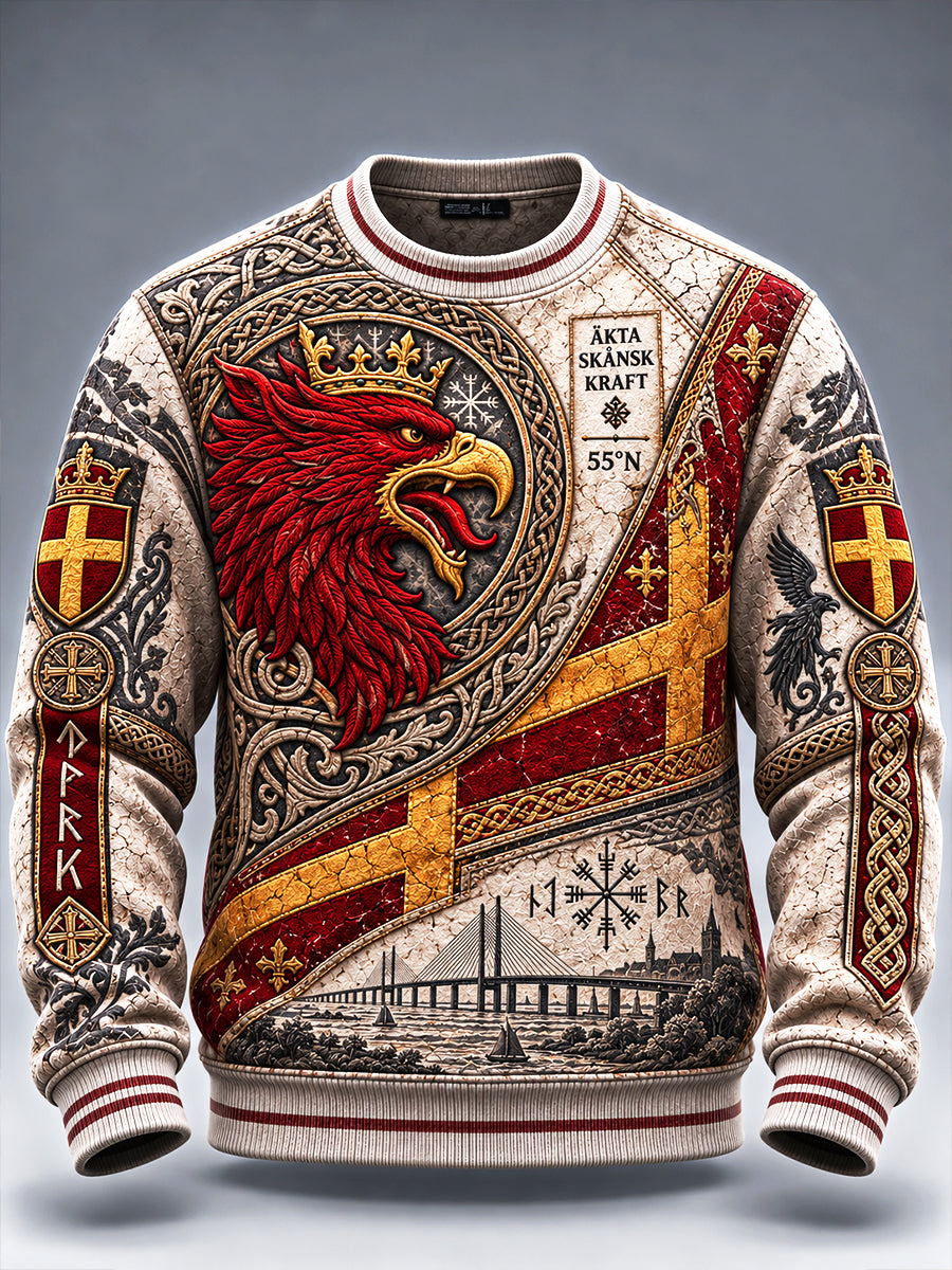 Herrens Vintage Svenska Skåne Griffin Skriv ut Casual Sweatshirt
