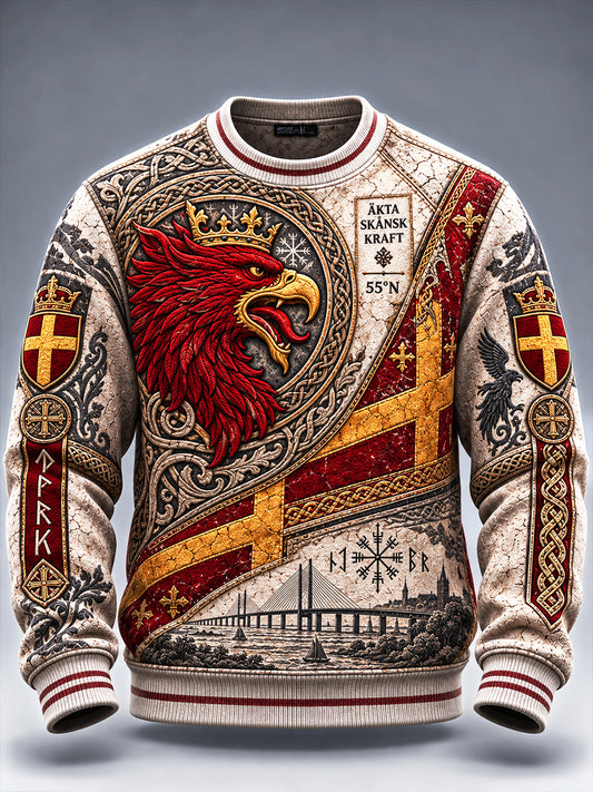 Herrens Vintage Svenska Skåne Griffin Skriv ut Casual Sweatshirt