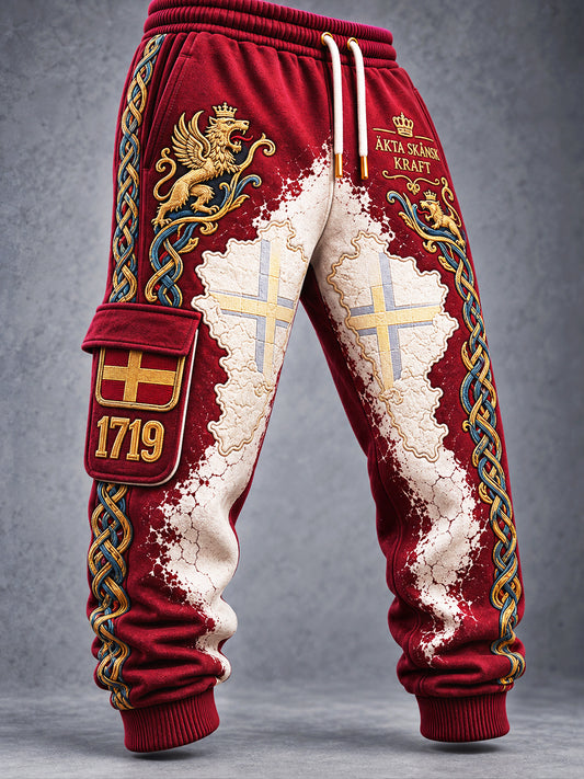 Mäns svenska Skåne Viking-print Casual Sportbyxor