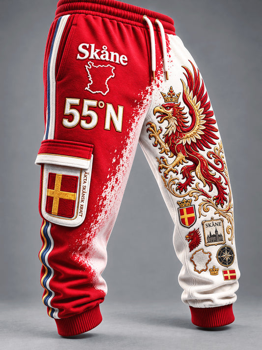 Mäns röda Skåne Griffin-Print Casual Sportbyxor