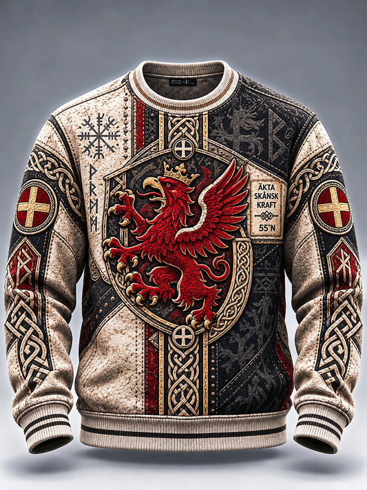 Mäns Vintage Svenska Skåne Griffin Patchwork Skriv ut Casual Sweatshirt
