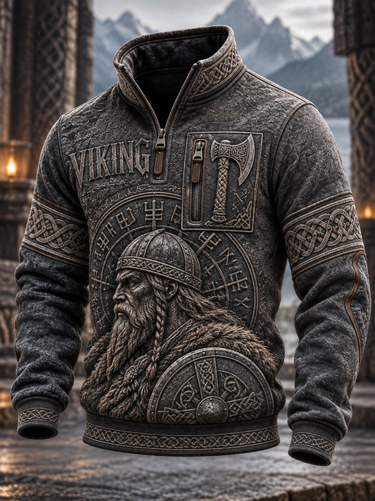 Herrtröja med vikingamotiv och ståkrage