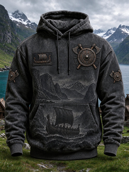 Herrlig vikingakonst oversized huvtröja med avsmalnande axlar och fickor