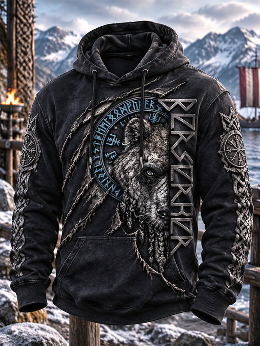 Herrlig vikingakonst oversized huvtröja med avsmalnande axlar och fickor