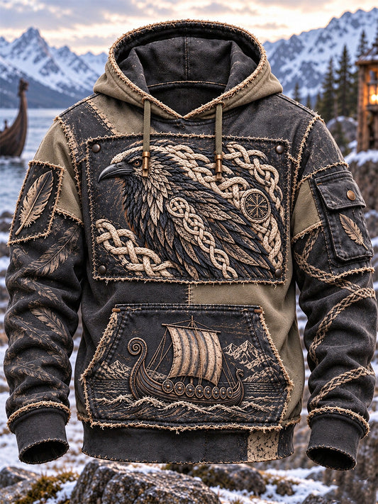 Herrlig vikingakonst oversized huvtröja med avsmalnande axlar och fickor