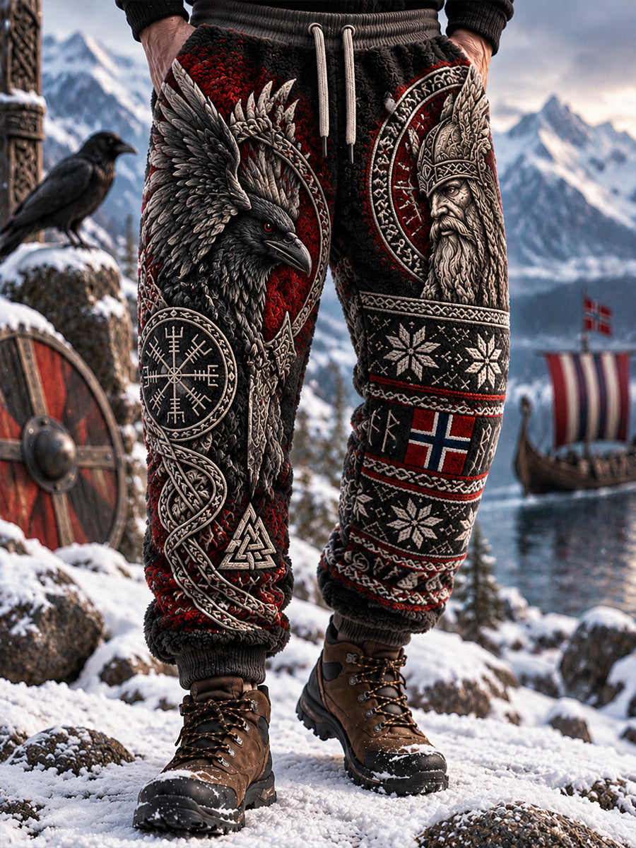 Herrbyxor i vintagestil av flanell med vikingainspirerade mönster