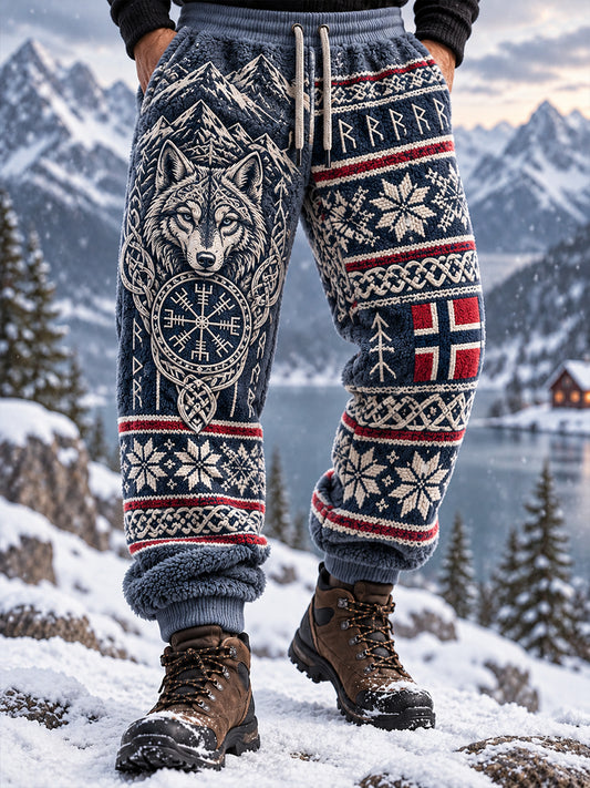 Herrbyxor i vintagestil av flanell med vikingainspirerade mönster