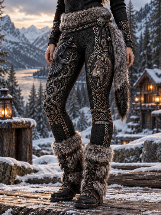 Kvinnor Retro Nordic Viking Velvet Leggings