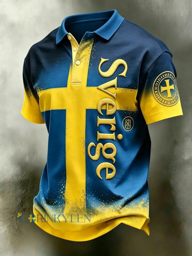 Svensk fotbollspolotröja för herrar med korta ärmarna - blå / S