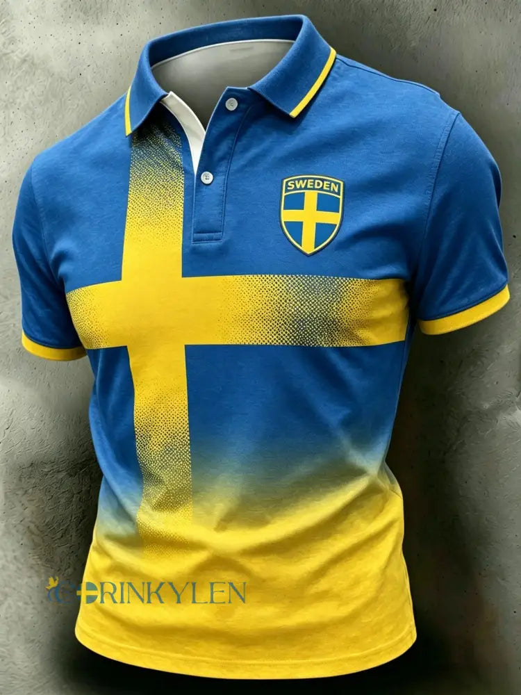 Svensk fotbollspolotröja för herrar med korta ärmarna - blå / S