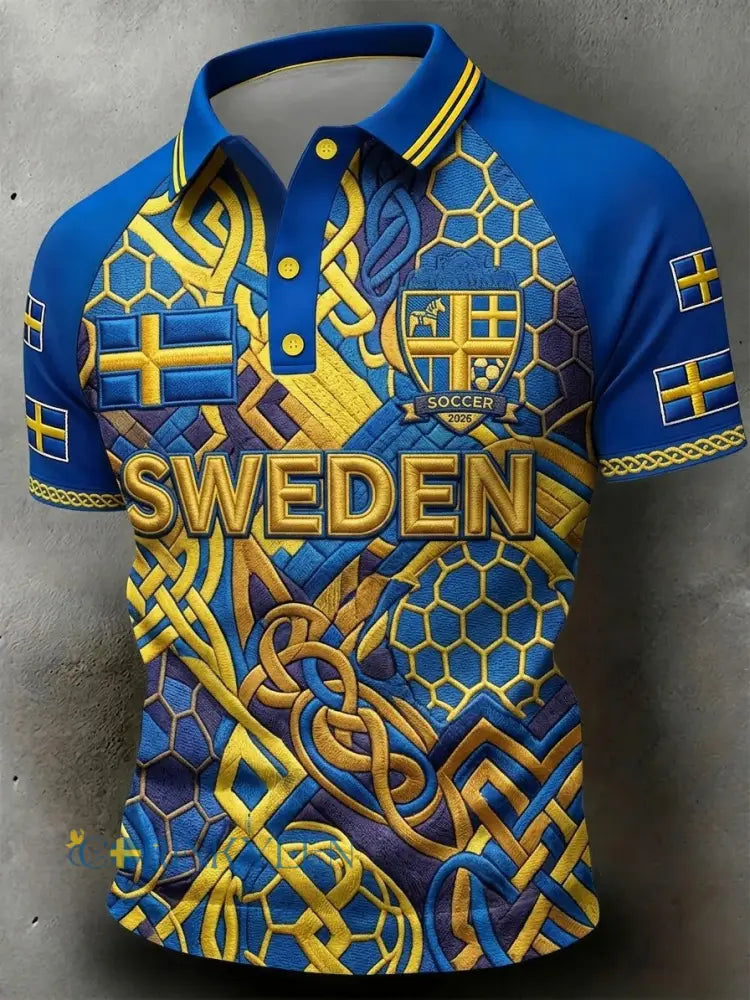 Svensk fotbollspolotröja för herrar med korta ärmarna - blå / S
