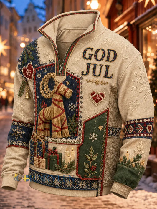 Svensk jultryckt casual sweatshirt med dragkedja för män - bäie / S