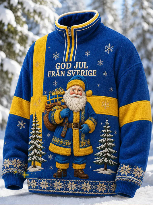 Svensk jultryckt casual sweatshirt med dragkedja för män - blå / S