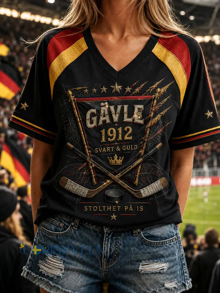 Svenska ishockeylandslaget för damer Brynäs If V-ringning axelbandslös kortärmad t-shirt - A / S