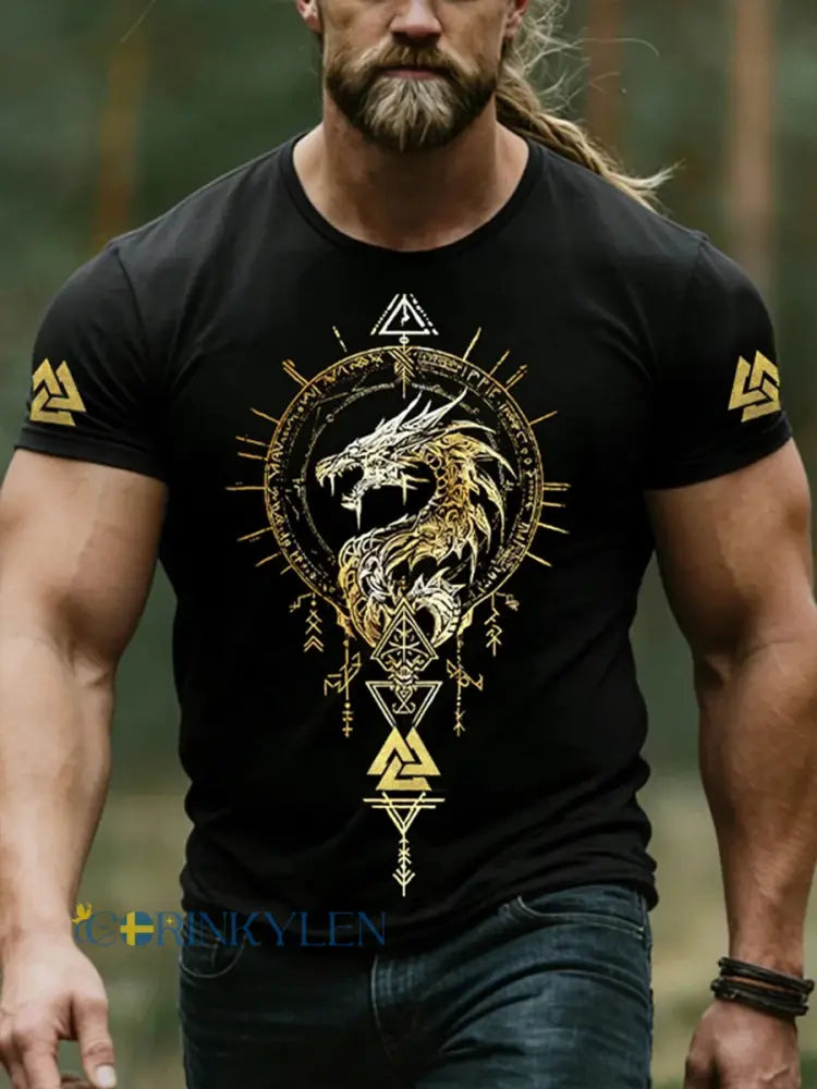 T-shirt för män i vikingastil - svart / S