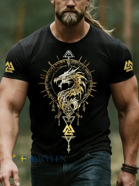 T-shirt för män i vikingastil - svart / S