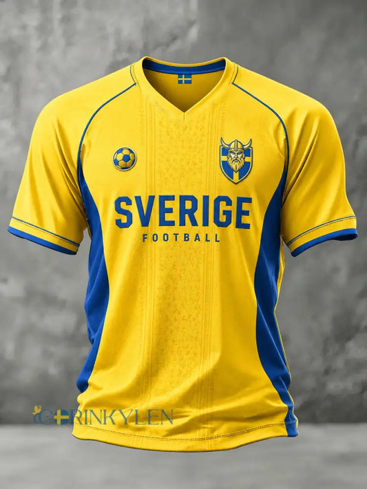 T-shirt med fotbollsmotiv V-ringning och raglanärmar för män - A / S
