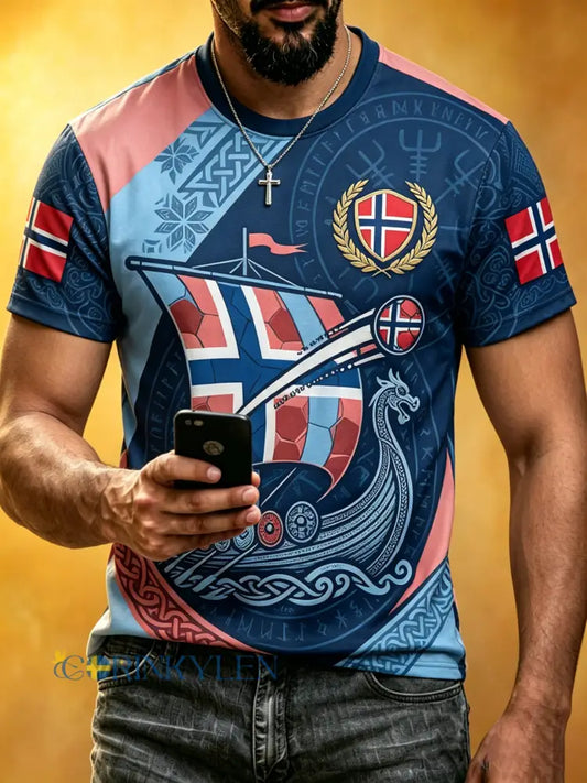 T-skjorte med grafisk trykk til fotballkamp for menn fra Norge - A / S