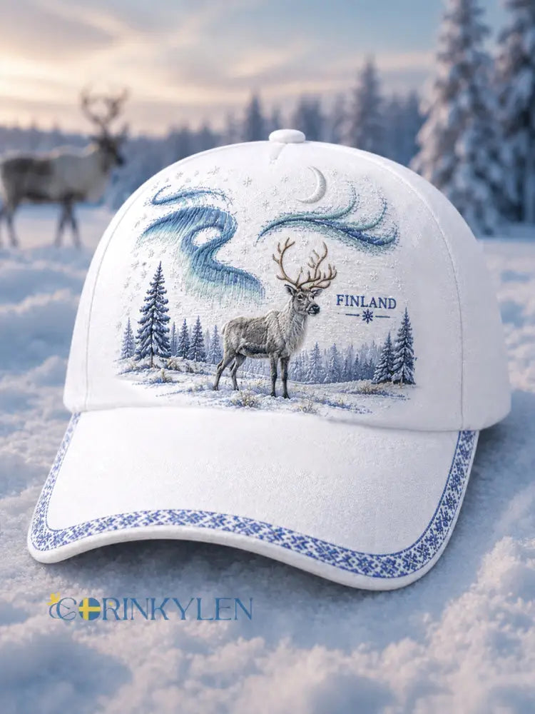 Unisex-hatt med nordisk renar-tryck i arvets anda - vitt / ONE