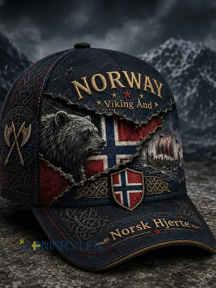 Unisex-hatt med norsk vikingtematisk patriotisk minneskonsttryck - A / ONE