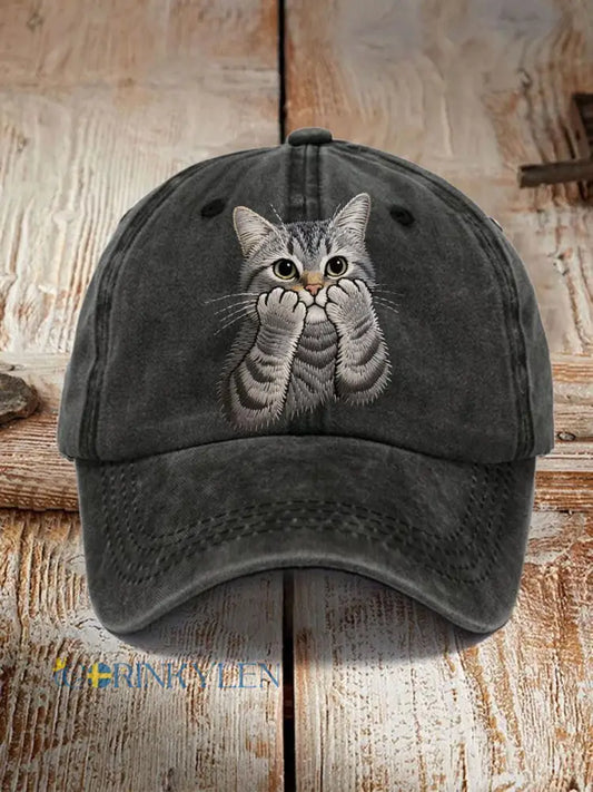 Unisex ljuvlig katt broderad hatt - svart / ONE