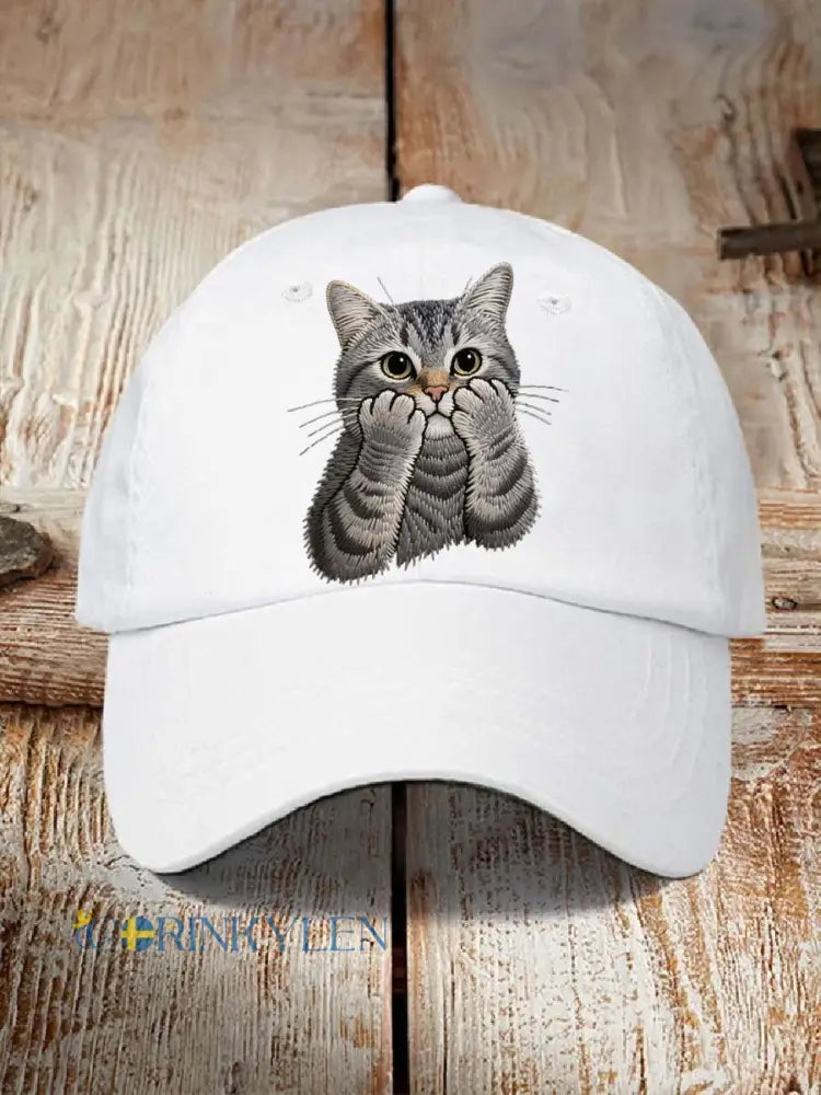 Unisex ljuvlig katt broderad hatt - vitt / ONE