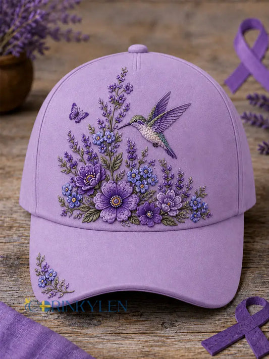 Unisex-luvslur med lila blom- och kolibriprint – stödhatt för medvetenhet om alzheimers sjukdom - lavendel / ONE
