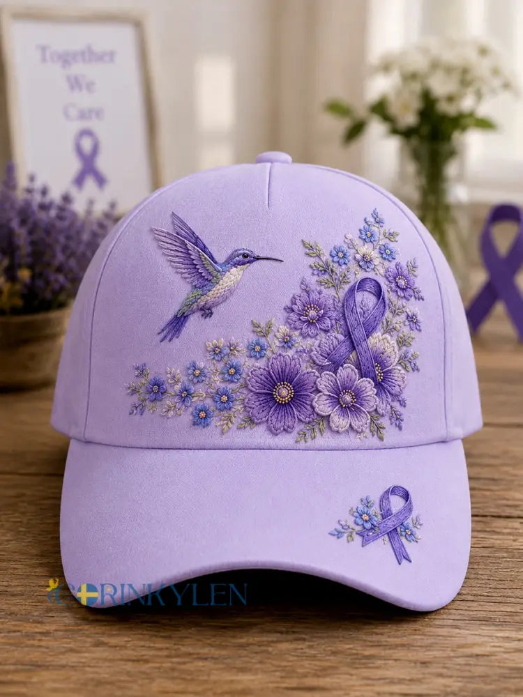 Unisex-luvslur med lila blom- och kolibriprint – stödhatt för medvetenhet om alzheimers sjukdom - lavendel / ONE