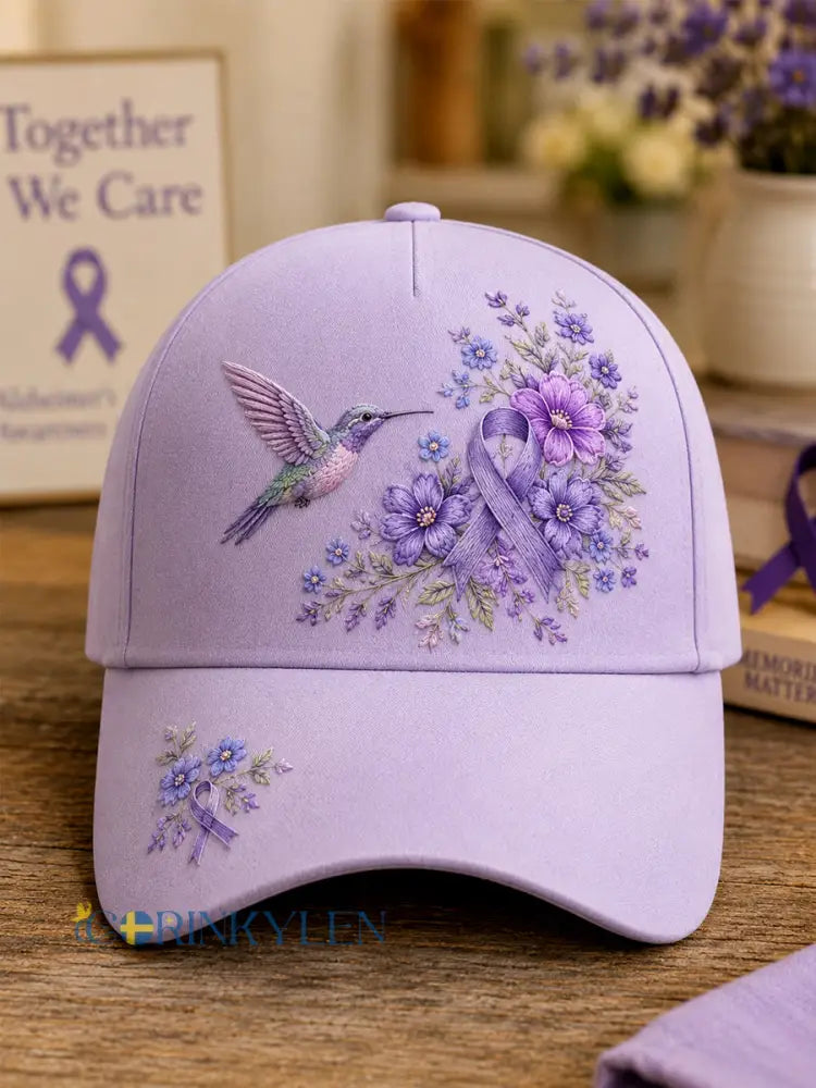Unisex-luvslur med lila blom- och kolibriprint – stödhatt för medvetenhet om alzheimers sjukdom - lavendel / ONE